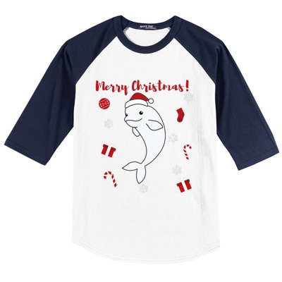 Beluga Cheerful Christmas Santas Hat Sweet Animals Whale Baseball Sleeve Shirt