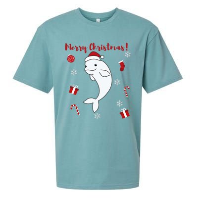 Beluga Cheerful Christmas Santas Hat Sweet Animals Whale Sueded Cloud Jersey T-Shirt