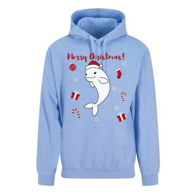 Beluga Cheerful Christmas Santas Hat Sweet Animals Whale Unisex Surf Hoodie