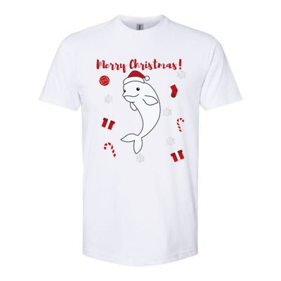 Beluga Cheerful Christmas Santas Hat Sweet Animals Whale Softstyle CVC T-Shirt