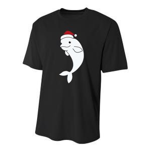 Beluga Cheerful Christmas Santas Hat Sweet Animals Whale Youth Performance Sprint T-Shirt