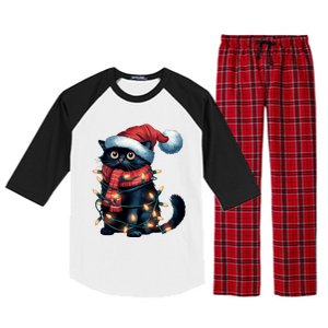 Black Cat Christmas Women Family Funny Xmas Pajamas Long Sleeve Raglan Sleeve Pajama Set