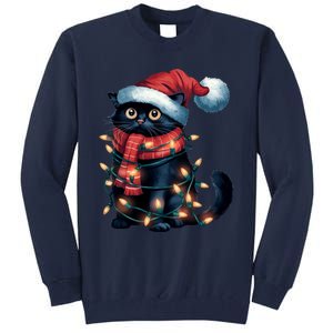 Black Cat Christmas Women Family Funny Xmas Pajamas Long Sleeve Tall Sweatshirt