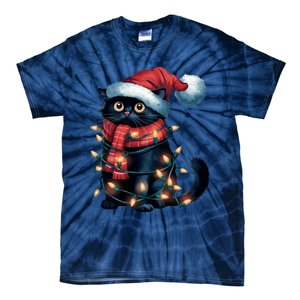 Black Cat Christmas Women Family Funny Xmas Pajamas Long Sleeve Tie-Dye T-Shirt