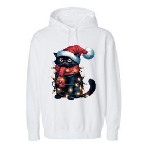 Black Cat Christmas Women Family Funny Xmas Pajamas Long Sleeve Garment-Dyed Fleece Hoodie