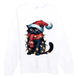 Black Cat Christmas Women Family Funny Xmas Pajamas Long Sleeve Premium Crewneck Sweatshirt