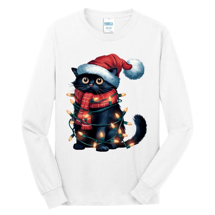 Black Cat Christmas Women Family Funny Xmas Pajamas Long Sleeve Tall Long Sleeve T-Shirt