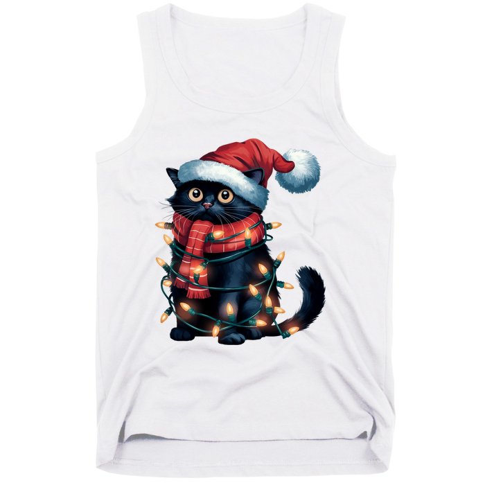 Black Cat Christmas Women Family Funny Xmas Pajamas Long Sleeve Tank Top