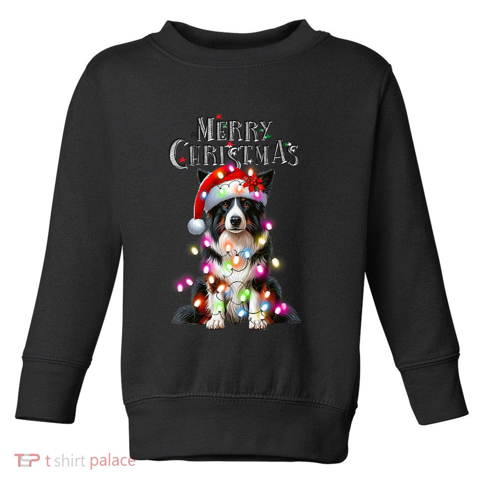 Border Collie Christmas Lights Xmas Dog Santa Toddler Sweatshirt