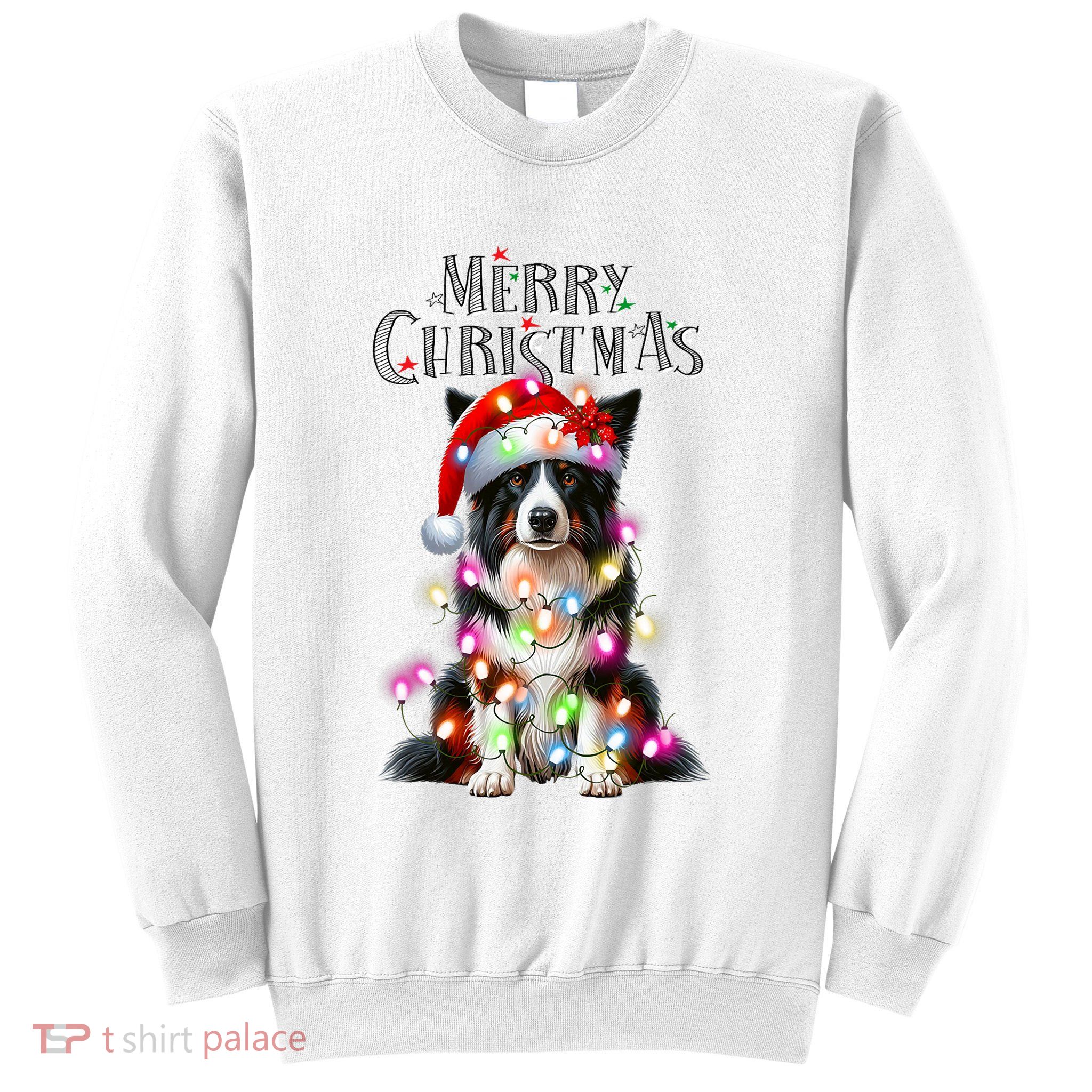 Border Collie Christmas Lights Xmas Dog Santa Sweatshirt
