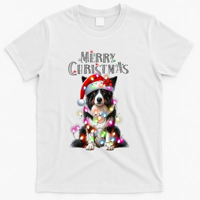 Border Collie Christmas Lights Xmas Dog Santa T-Shirt