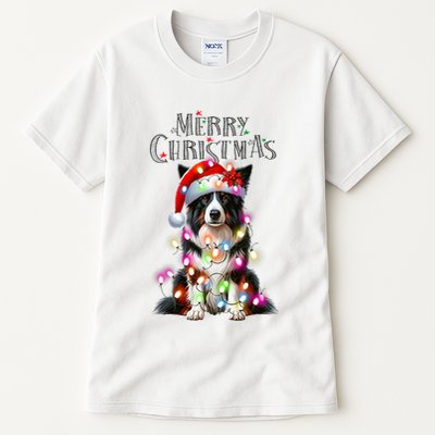 Border Collie Christmas Lights Xmas Dog Santa Tall T-Shirt