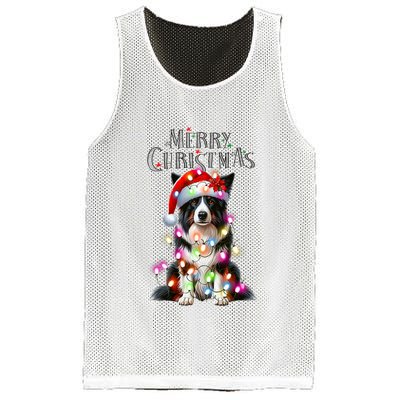 Border Collie Christmas Lights Xmas Dog Santa Mesh Reversible Basketball Jersey Tank