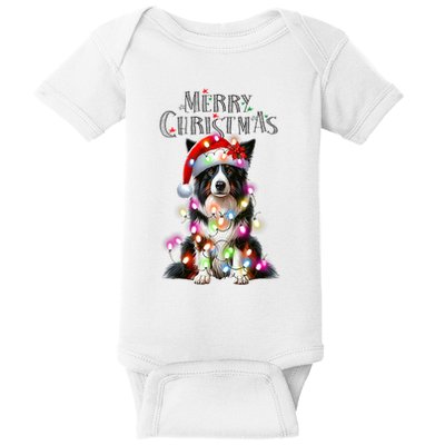 Border Collie Christmas Lights Xmas Dog Santa Baby Bodysuit