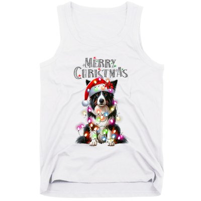 Border Collie Christmas Lights Xmas Dog Santa Tank Top