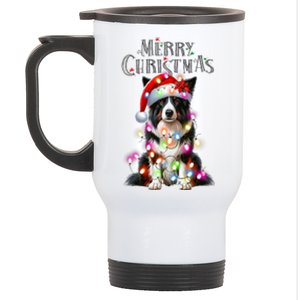 Border Collie Christmas Lights Xmas Dog Santa Stainless Steel Travel Mug