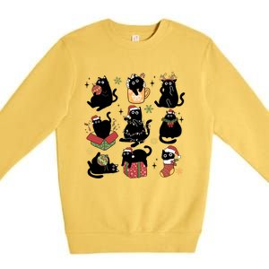 Black Cat Christmas Lights Black Cat Lover Xmas Cat Mom Cool Gift Premium Crewneck Sweatshirt