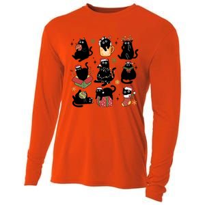 Black Cat Christmas Lights Black Cat Lover Xmas Cat Mom Cool Gift Cooling Performance Long Sleeve Crew