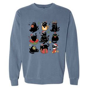 Black Cat Christmas Lights Black Cat Lover Xmas Cat Mom Cool Gift Garment-Dyed Sweatshirt