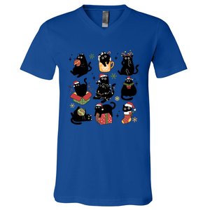 Black Cat Christmas Lights Black Cat Lover Xmas Cat Mom Cool Gift V-Neck T-Shirt