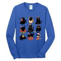 Black Cat Christmas Lights Black Cat Lover Xmas Cat Mom Cool Gift Tall Long Sleeve T-Shirt