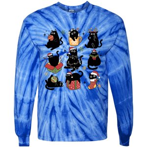 Black Cat Christmas Lights Black Cat Lover Xmas Cat Mom Cool Gift Tie-Dye Long Sleeve Shirt