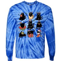 Black Cat Christmas Lights Black Cat Lover Xmas Cat Mom Cool Gift Tie-Dye Long Sleeve Shirt