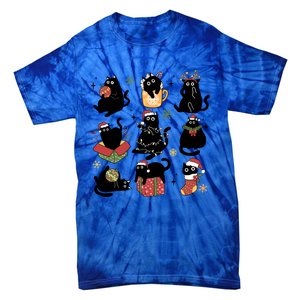 Black Cat Christmas Lights Black Cat Lover Xmas Cat Mom Cool Gift Tie-Dye T-Shirt