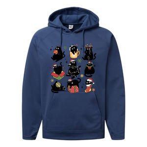 Black Cat Christmas Lights Black Cat Lover Xmas Cat Mom Cool Gift Performance Fleece Hoodie