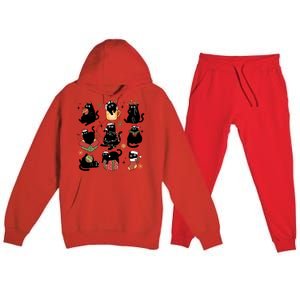 Black Cat Christmas Lights Black Cat Lover Xmas Cat Mom Cool Gift Premium Hooded Sweatsuit Set