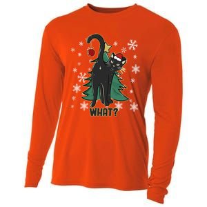 Black Cat Christmas Lights Cat Lover Funny Xmas Pajama Gift Cooling Performance Long Sleeve Crew