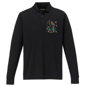 Black Cat Christmas Lights Cat Lover Funny Xmas Pajama Gift Performance Long Sleeve Polo