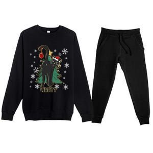 Black Cat Christmas Lights Cat Lover Funny Xmas Pajama Gift Premium Crewneck Sweatsuit Set