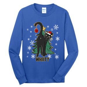 Black Cat Christmas Lights Cat Lover Funny Xmas Pajama Gift Tall Long Sleeve T-Shirt