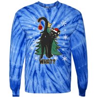 Black Cat Christmas Lights Cat Lover Funny Xmas Pajama Gift Tie-Dye Long Sleeve Shirt