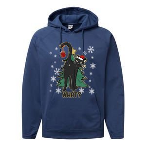 Black Cat Christmas Lights Cat Lover Funny Xmas Pajama Gift Performance Fleece Hoodie