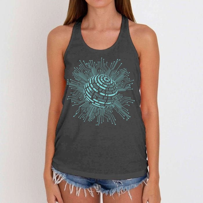 Binary Coding Computer Nerd Geeks Programmer Funny Coding Women's Knotted Racerback Tank