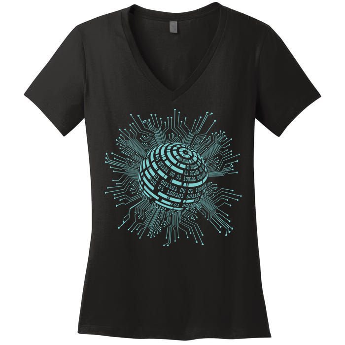 Binary Coding Computer Nerd Geeks Programmer Funny Coding Women's V-Neck T-Shirt