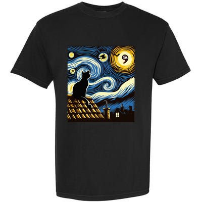 Black Cat Comma La Kamala Harris Halloween Starry Night Garment-Dyed Heavyweight T-Shirt