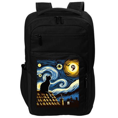 Black Cat Comma La Kamala Harris Halloween Starry Night Impact Tech Backpack