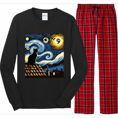 Black Cat Comma La Kamala Harris Halloween Starry Night Long Sleeve Pajama Set