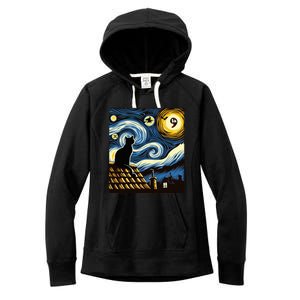 Black Cat Comma La Kamala Harris Halloween Starry Night Women's Fleece Hoodie