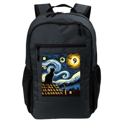 Black Cat Comma La Kamala Harris Halloween Starry Night Daily Commute Backpack