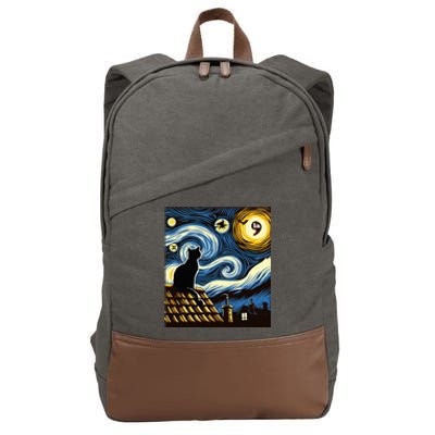 Black Cat Comma La Kamala Harris Halloween Starry Night Cotton Canvas Backpack