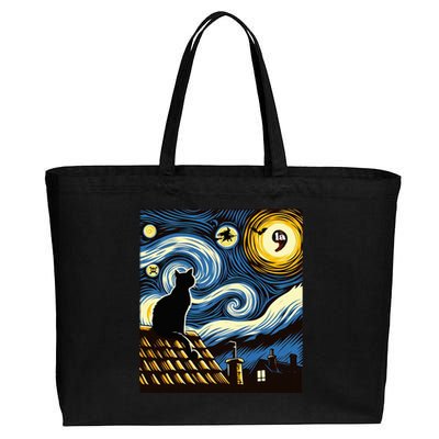 Black Cat Comma La Kamala Harris Halloween Starry Night Cotton Canvas Jumbo Tote