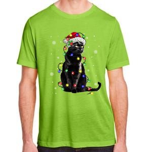 Black Cat Christmas Lights Santa Funny Cat Dad Mom Xmas Gift Adult ChromaSoft Performance T-Shirt