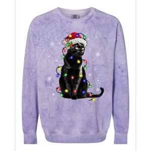 Black Cat Christmas Lights Santa Funny Cat Dad Mom Xmas Gift Colorblast Crewneck Sweatshirt