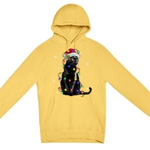 Black Cat Christmas Lights Santa Funny Cat Dad Mom Xmas Gift Premium Pullover Hoodie