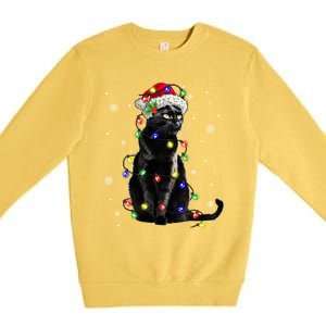 Black Cat Christmas Lights Santa Funny Cat Dad Mom Xmas Gift Premium Crewneck Sweatshirt