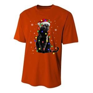 Black Cat Christmas Lights Santa Funny Cat Dad Mom Xmas Gift Performance Sprint T-Shirt